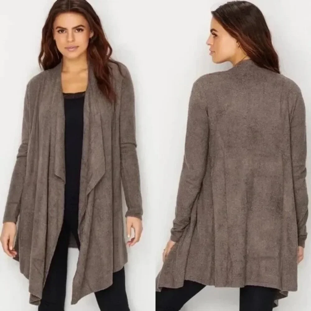 Barefoot Dreams Cozy Chic Calypso Women's Cardigan Sweater Mocha Brown S/M